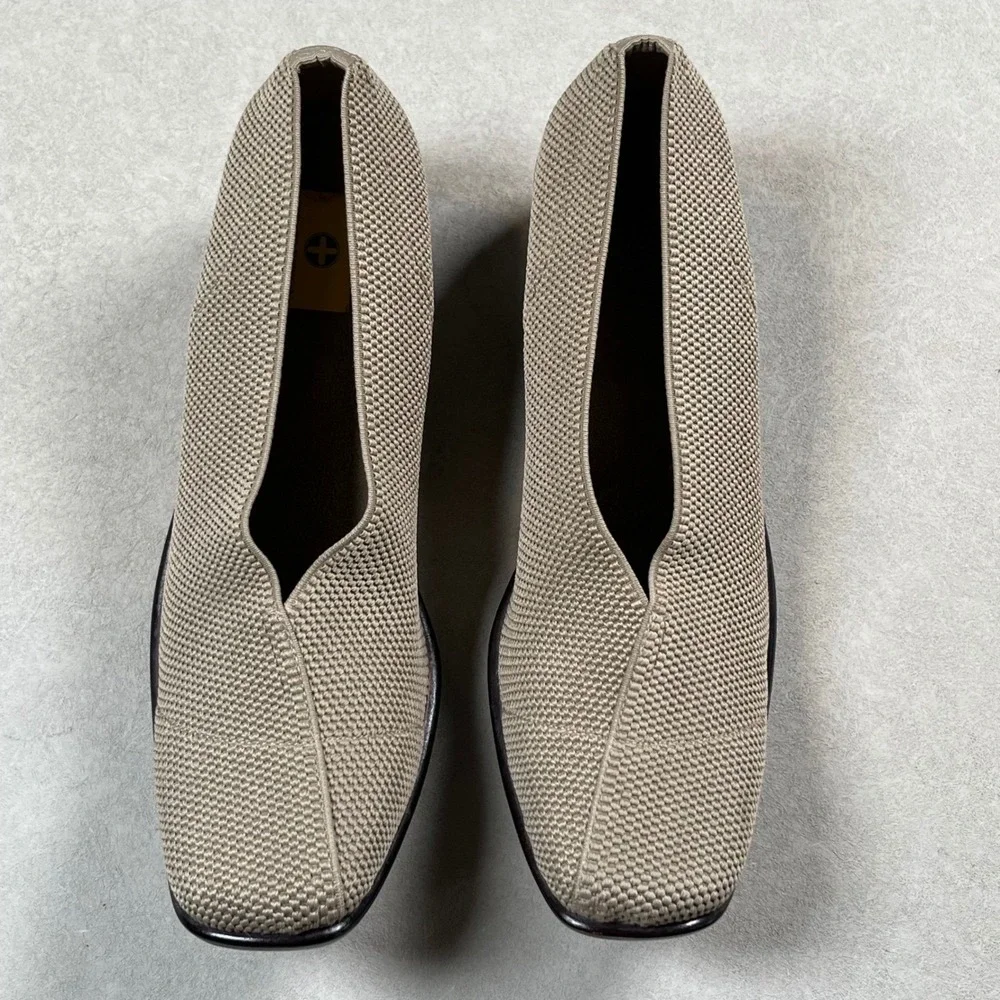Charleston Shoe‎ Co. Cape Low Pumps Women 10 Taupe Woven Knit Square Toe Comfort